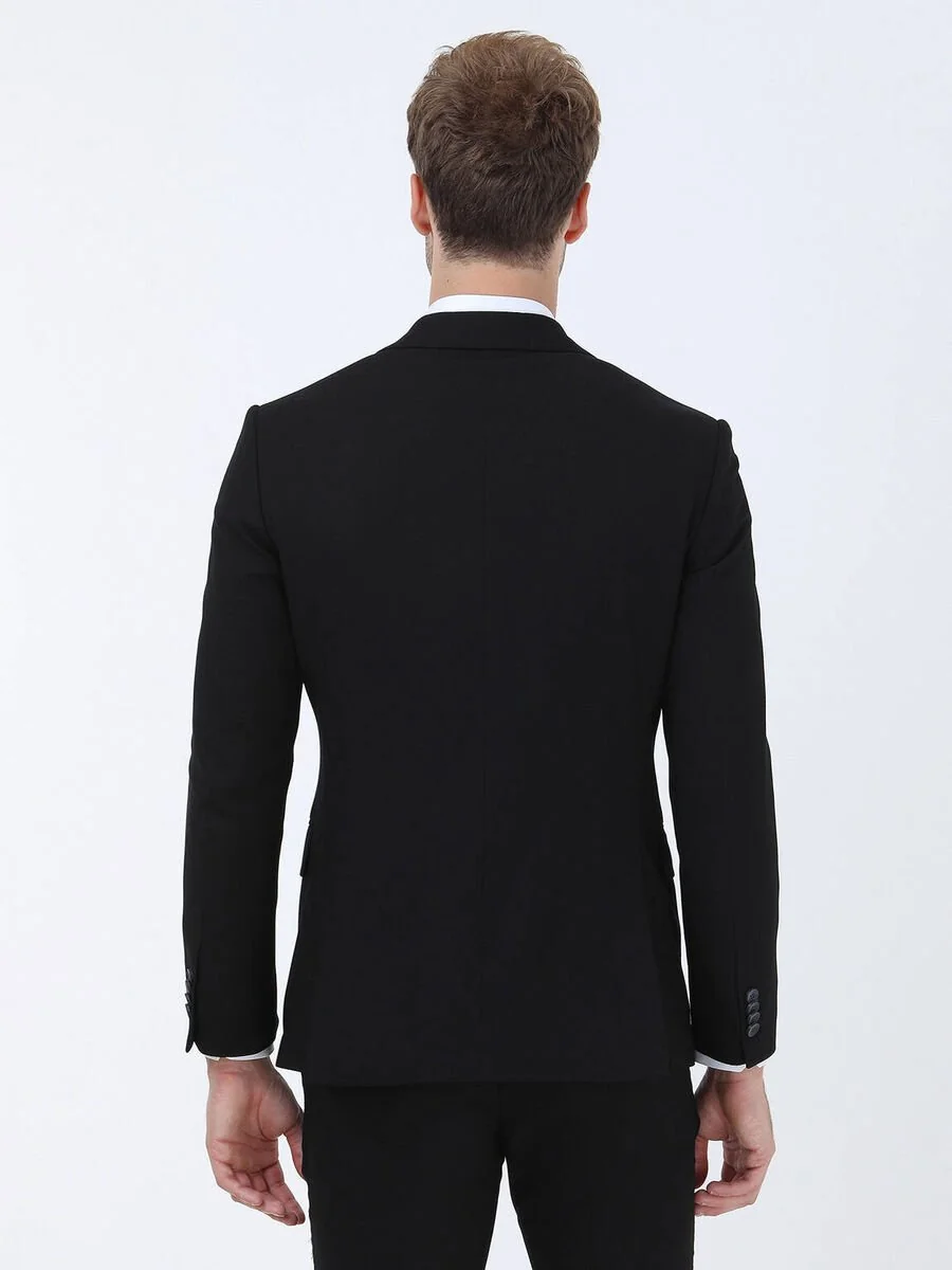 Siyah Düz Modern Fit Takım Elbise - 7