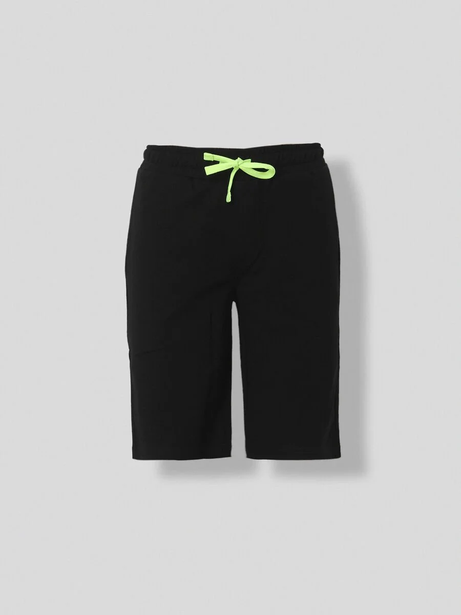 Siyah Düz Örme Jogging Fit Spor Pamuk Karışımlı Bermuda - 5