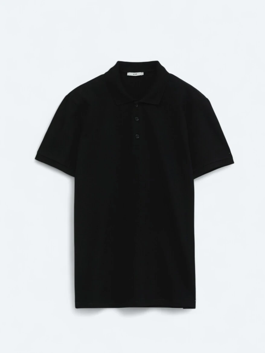 Siyah Düz Polo Yaka %100 Pamuk T-Shirt - 6