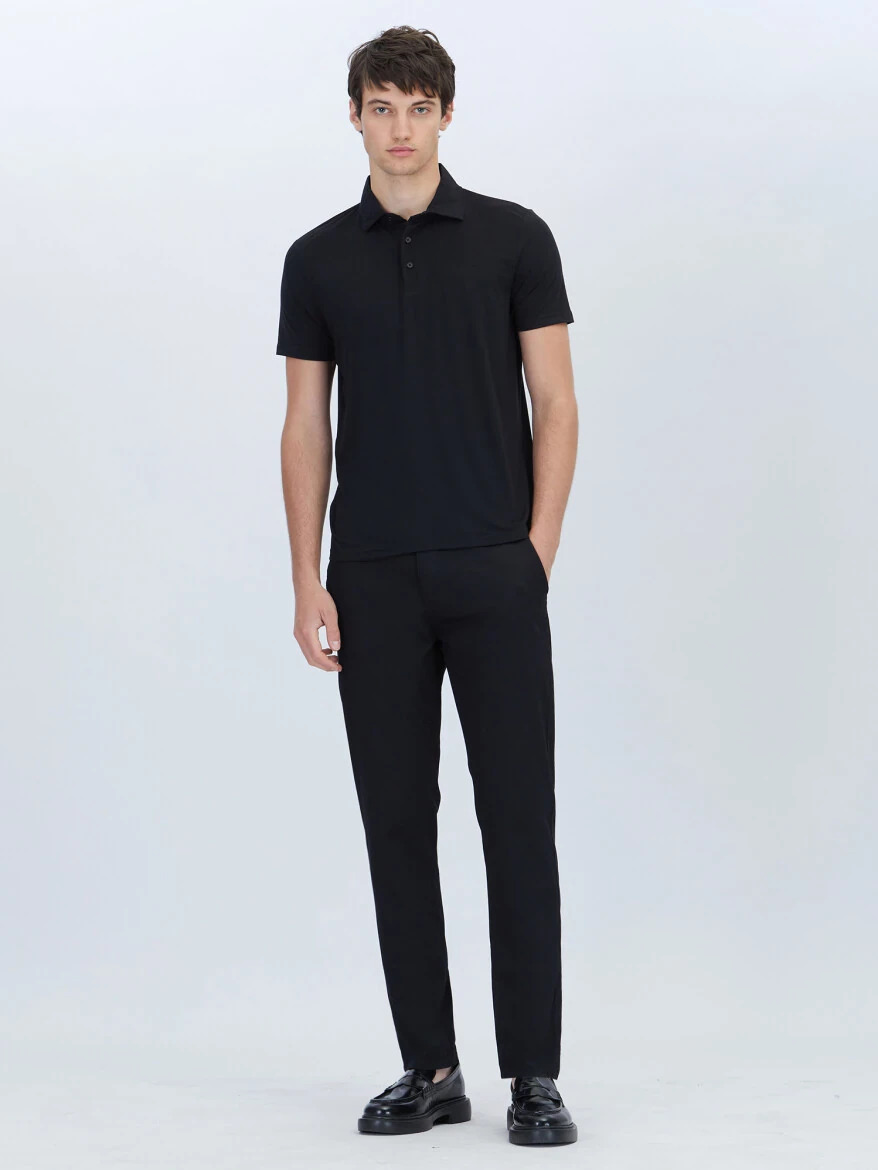 Siyah Düz Polo Yaka T-Shirt - 1
