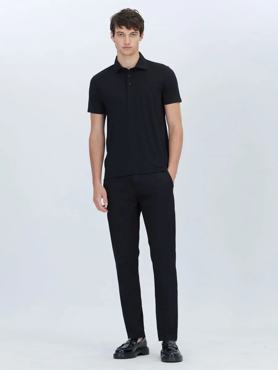 Siyah Düz Polo Yaka T-Shirt - 1