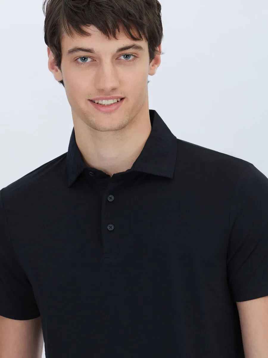 Siyah Düz Polo Yaka T-Shirt - 2