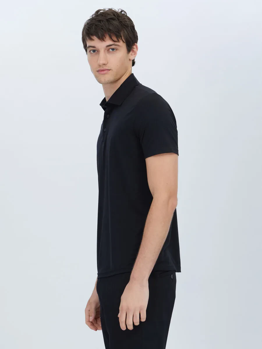 Siyah Düz Polo Yaka T-Shirt - 3