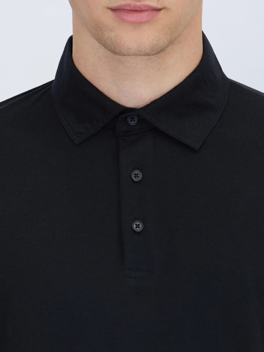 Siyah Düz Polo Yaka T-Shirt - 4