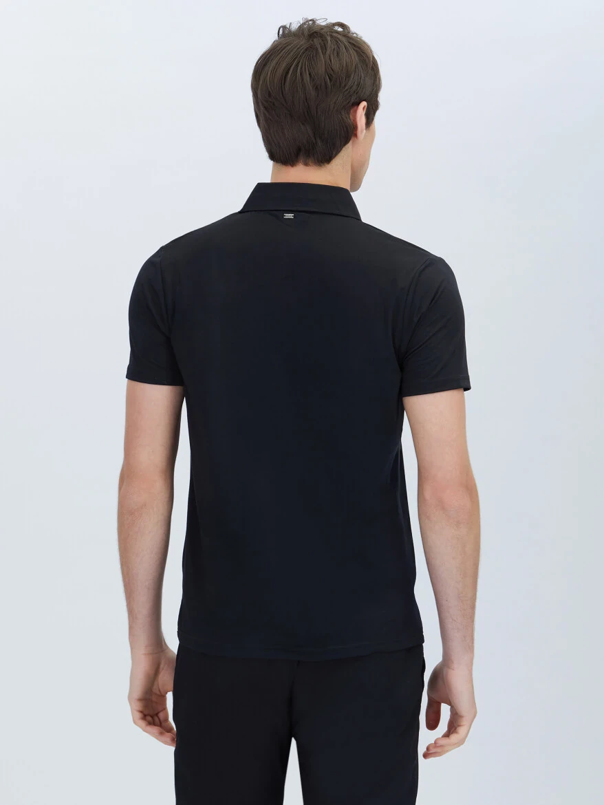 Siyah Düz Polo Yaka T-Shirt - 5