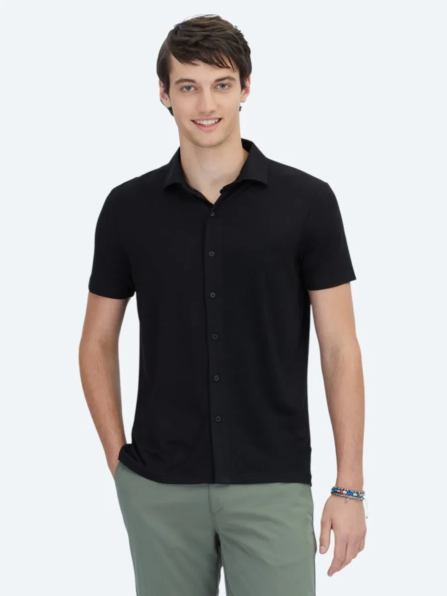 Siyah Düz Regular Fit Casual Gömlek - 1