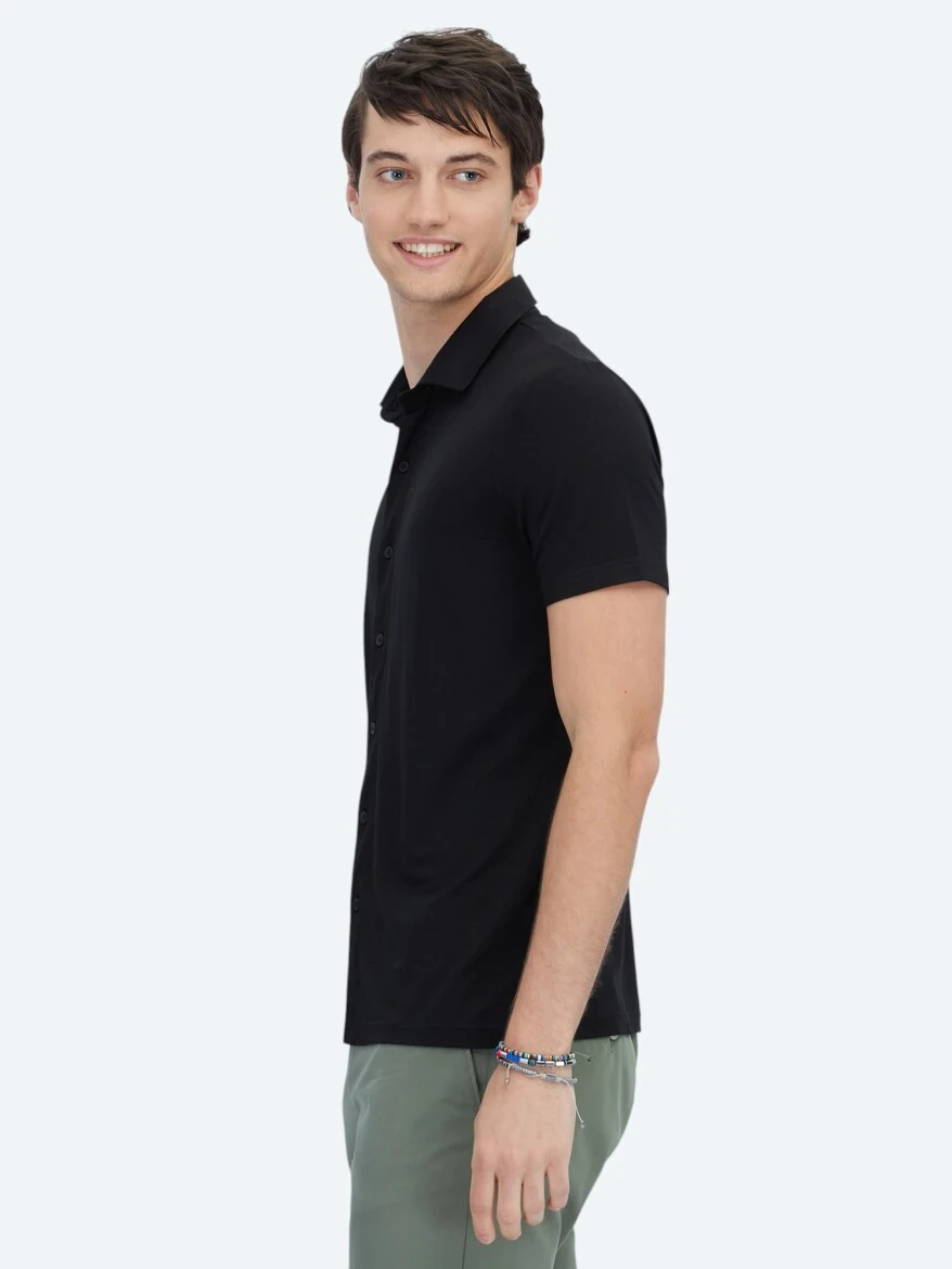 Siyah Düz Regular Fit Casual Gömlek - 3