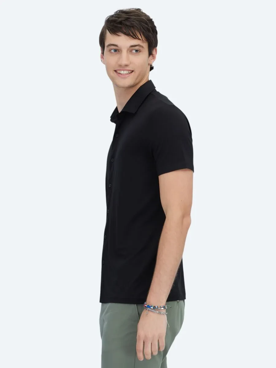 Siyah Düz Regular Fit Casual Gömlek - 3