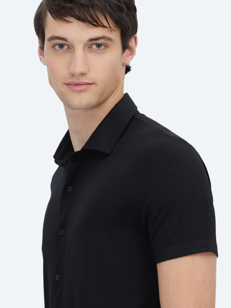 Siyah Düz Regular Fit Casual Gömlek - 4