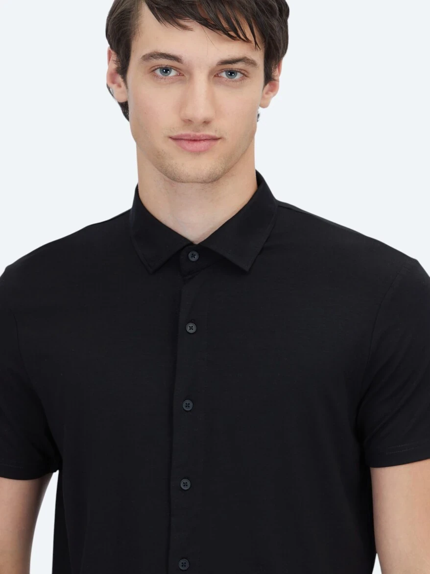 Siyah Düz Regular Fit Casual Gömlek - 5