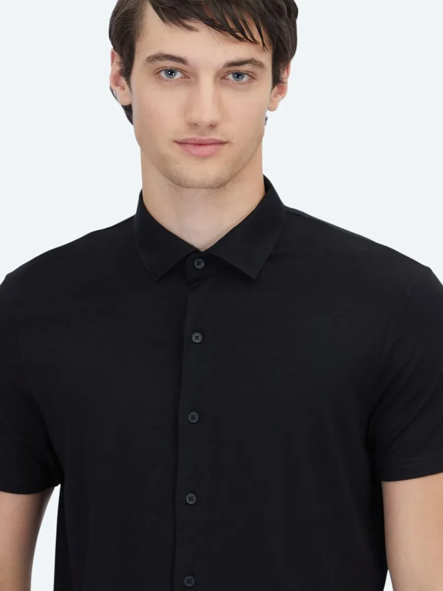 Siyah Düz Regular Fit Casual Gömlek - 5