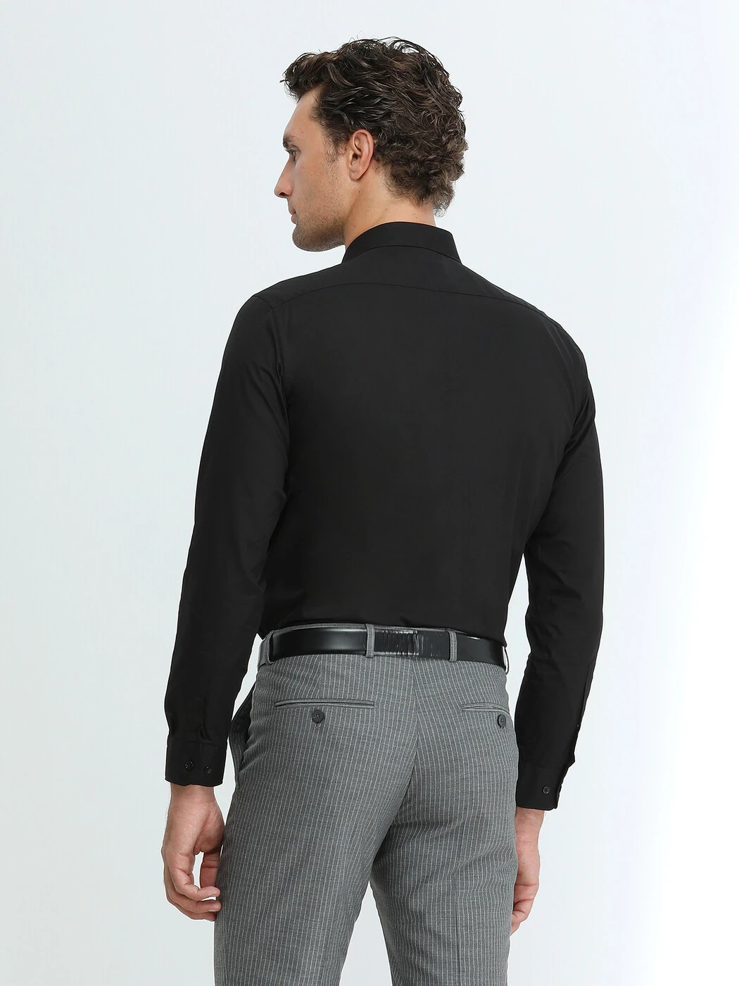 Siyah Düz Regular Fit Dokuma Casual %100 Pamuk Gömlek - 5