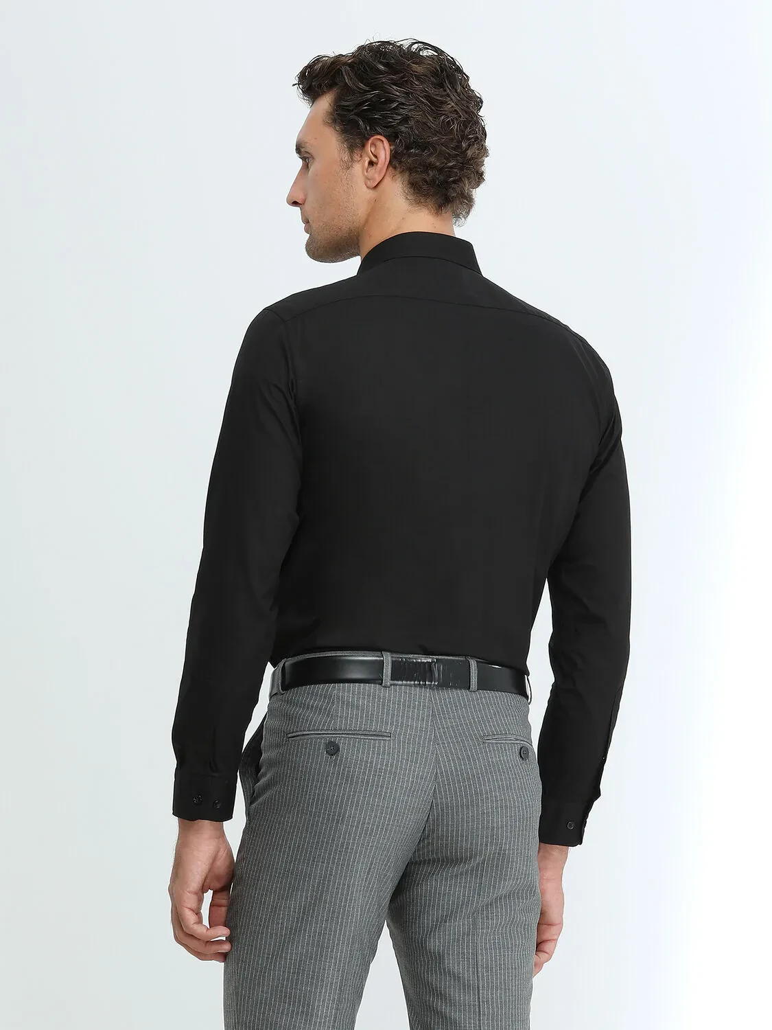 Siyah Düz Regular Fit Dokuma Casual %100 Pamuk Gömlek - 5