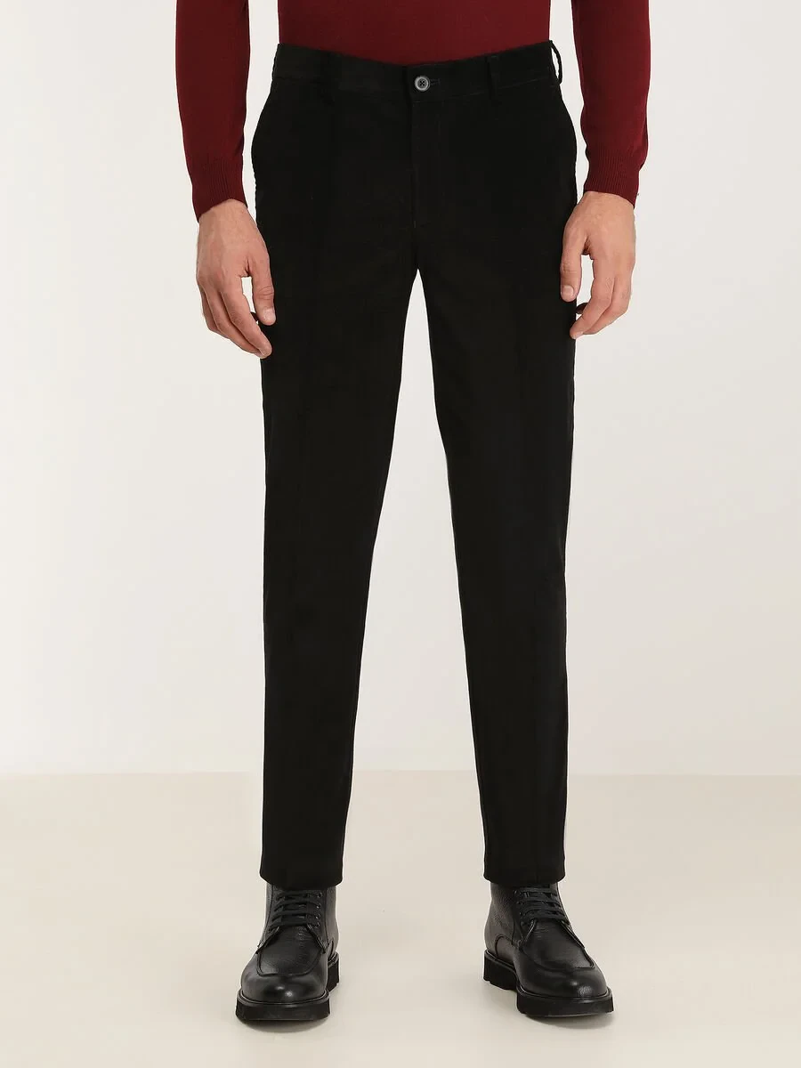 Siyah Fitilli Dokuma Slim Fit Kadife Casual Pamuk Karışımlı Pantolon - 1