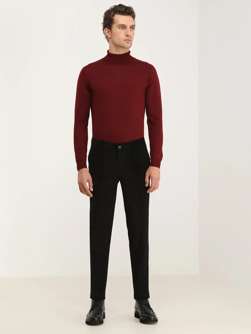 Siyah Fitilli Dokuma Slim Fit Kadife Casual Pamuk Karışımlı Pantolon - 2