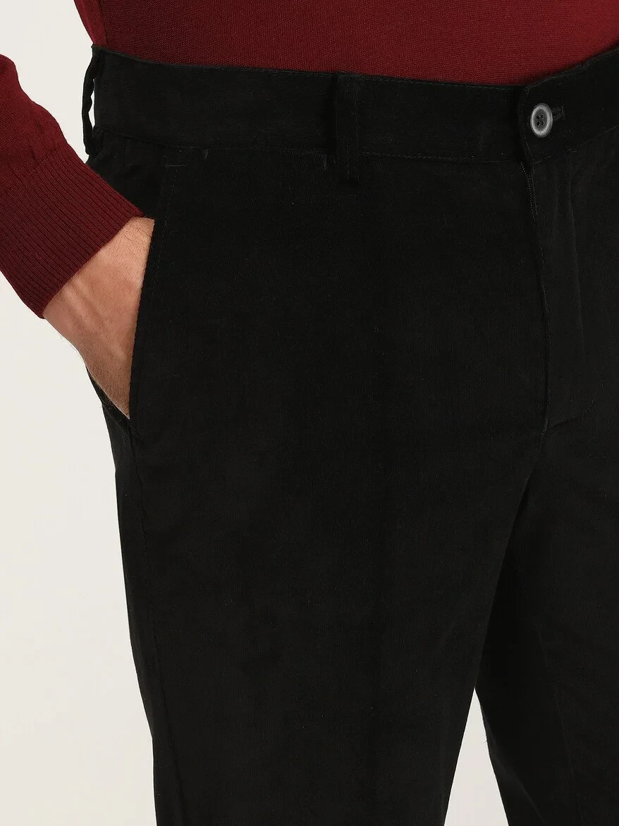 Siyah Fitilli Dokuma Slim Fit Kadife Casual Pamuk Karışımlı Pantolon - 3