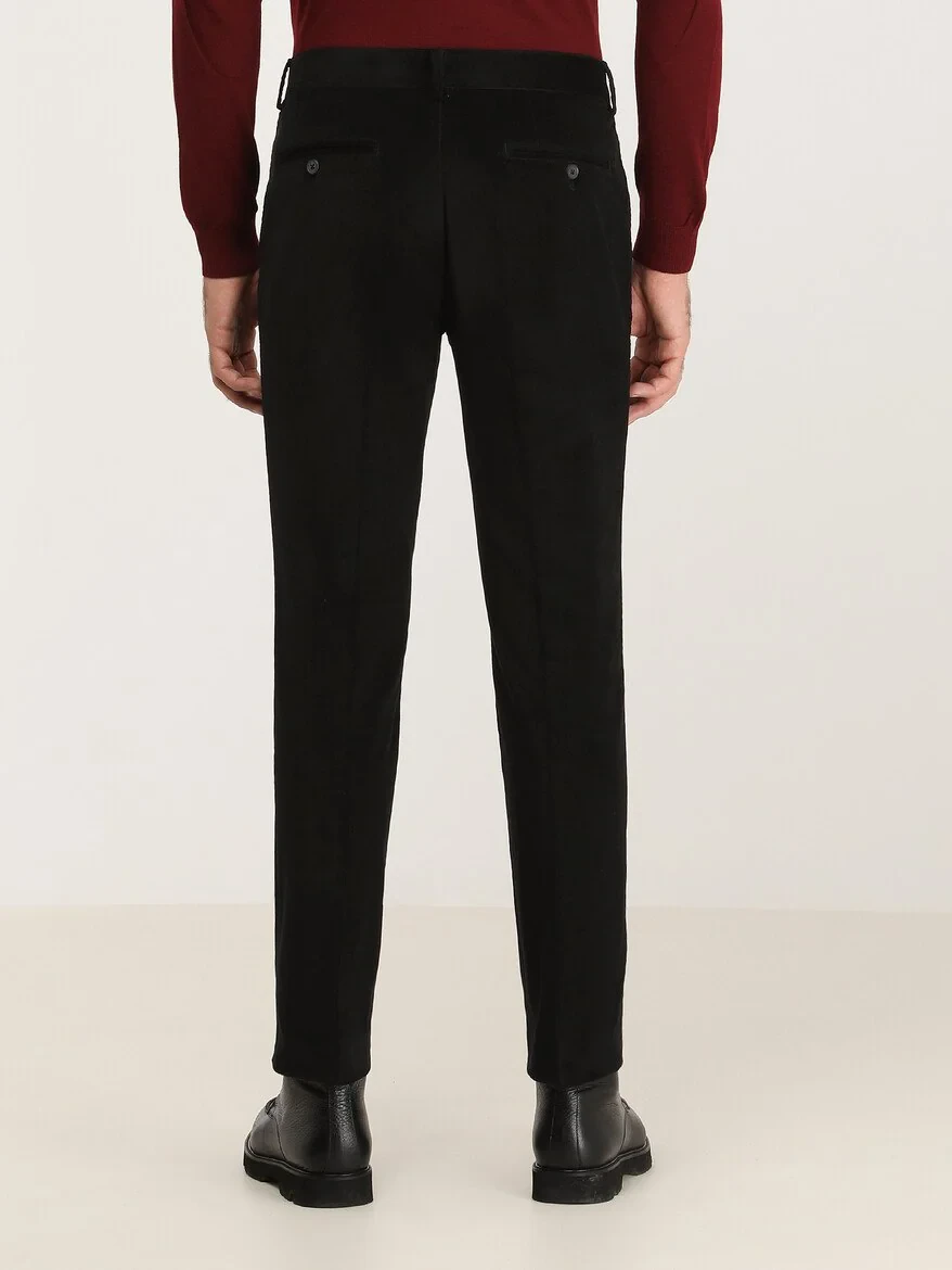 Siyah Fitilli Dokuma Slim Fit Kadife Casual Pamuk Karışımlı Pantolon - 4