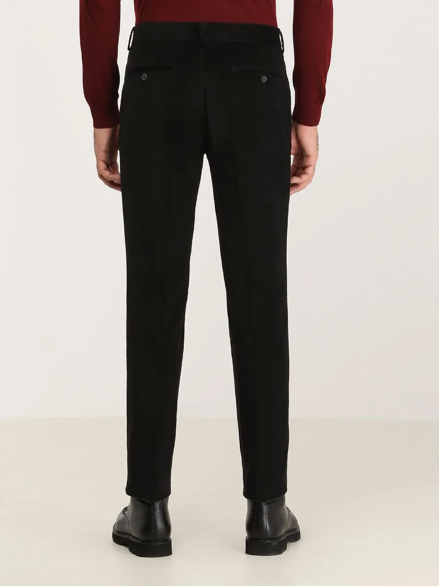 Siyah Fitilli Dokuma Slim Fit Kadife Casual Pamuk Karışımlı Pantolon - 4
