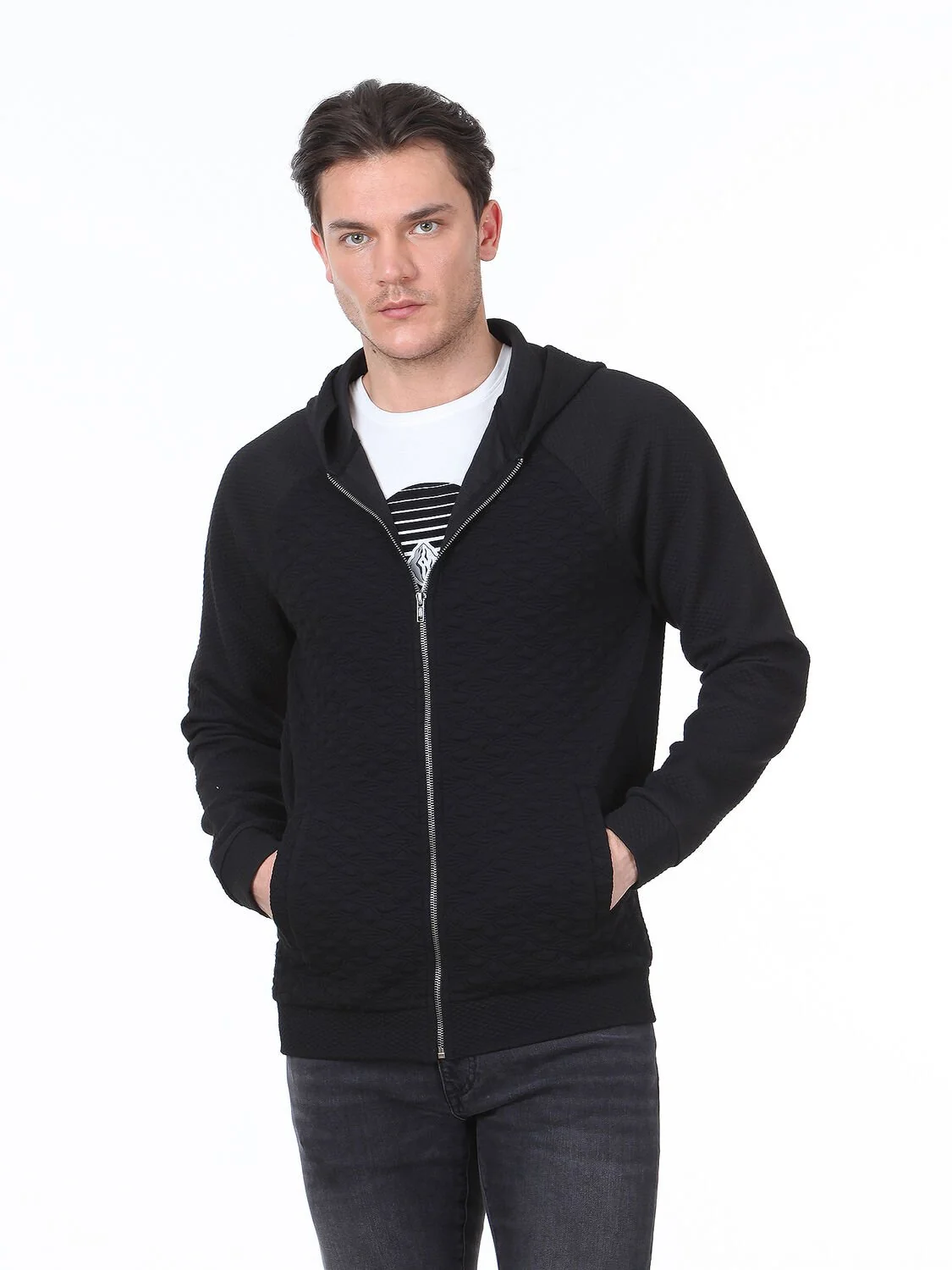Siyah Jakarlı Sweatshırt - 1