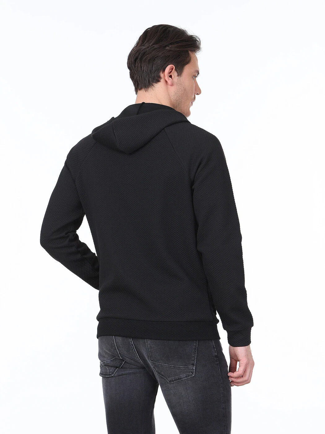 Siyah Jakarlı Sweatshırt - 4