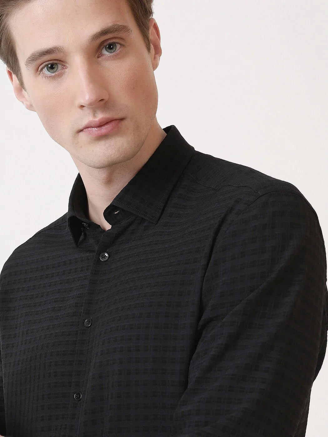 Siyah Kareli Slim Fit Dokuma Casual Gömlek - 3
