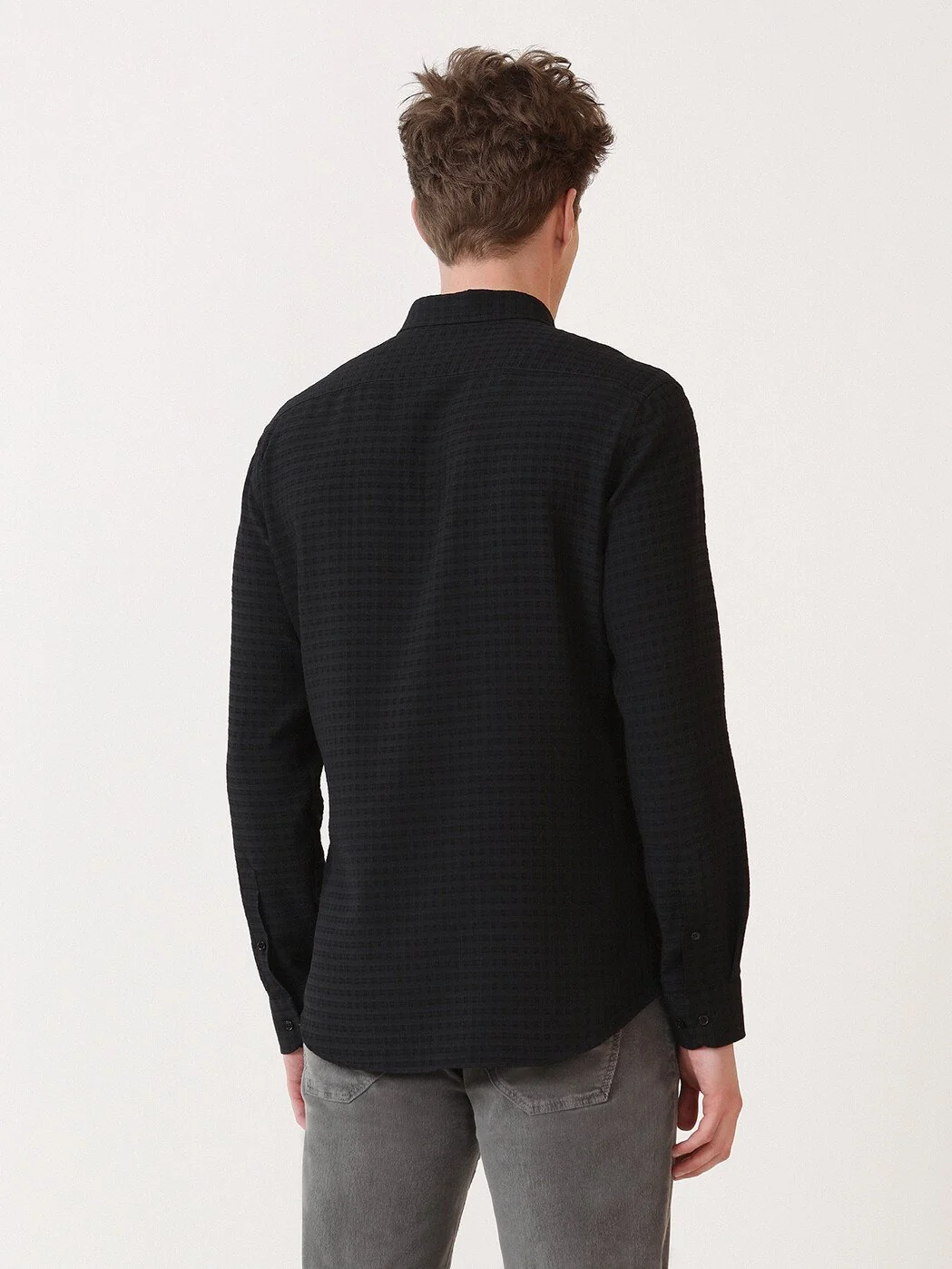Siyah Kareli Slim Fit Dokuma Casual Gömlek - 4