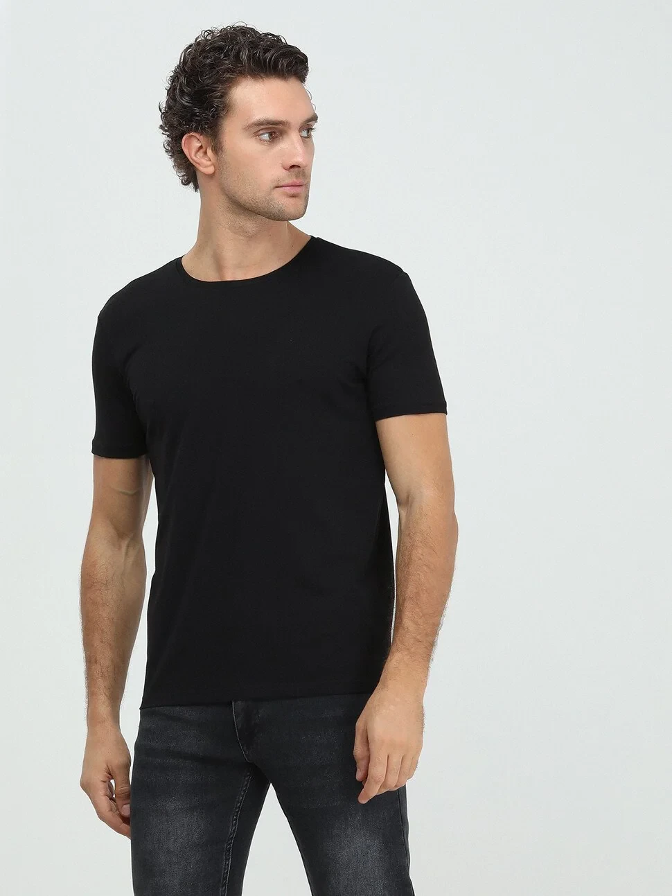 Siyah Pamuk Karışımlı T-Shirt - 1