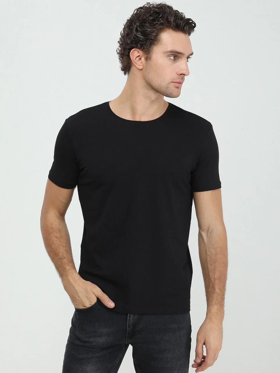 Siyah Pamuk Karışımlı T-Shirt - 2