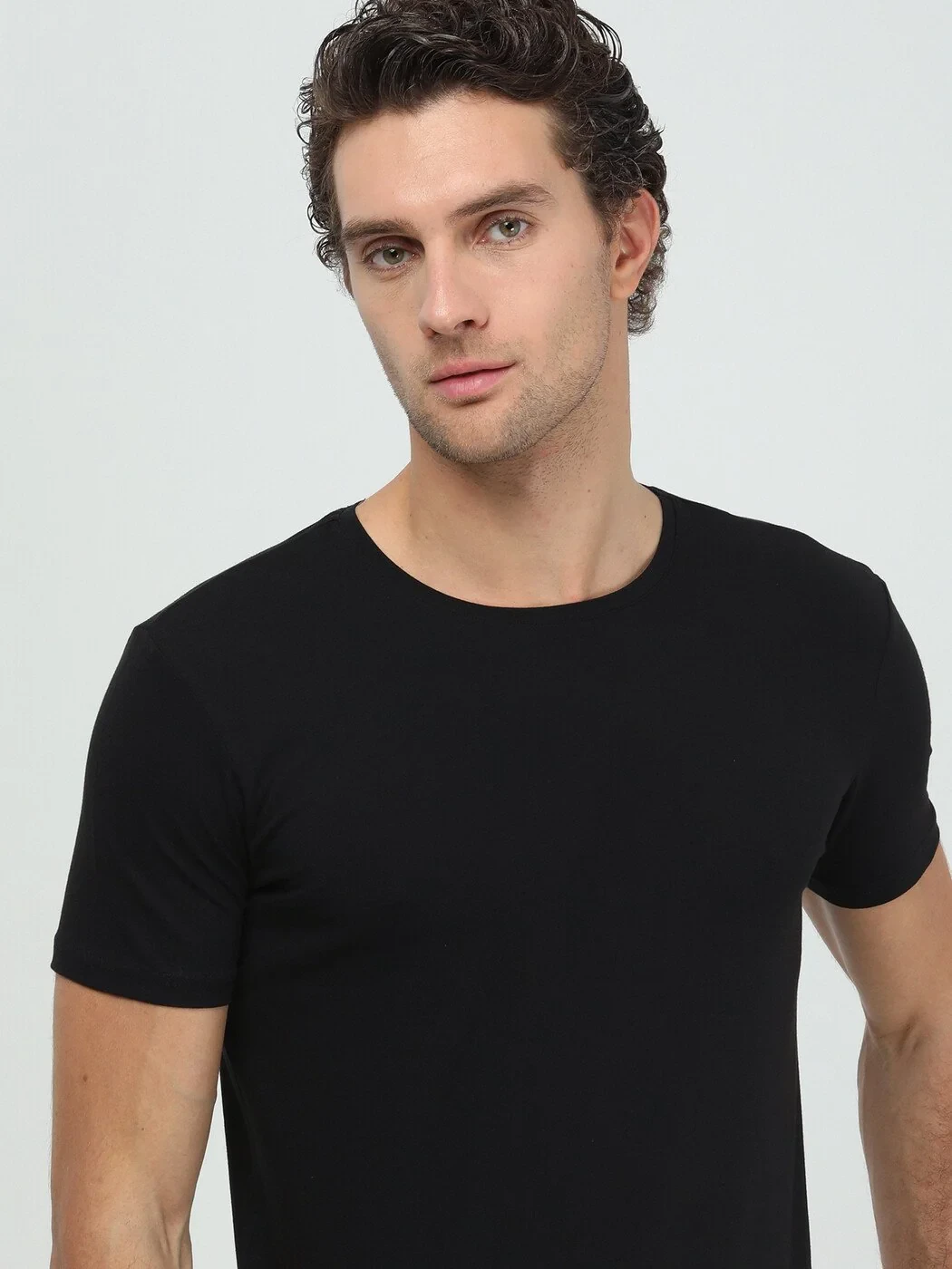 Siyah Pamuk Karışımlı T-Shirt - 3