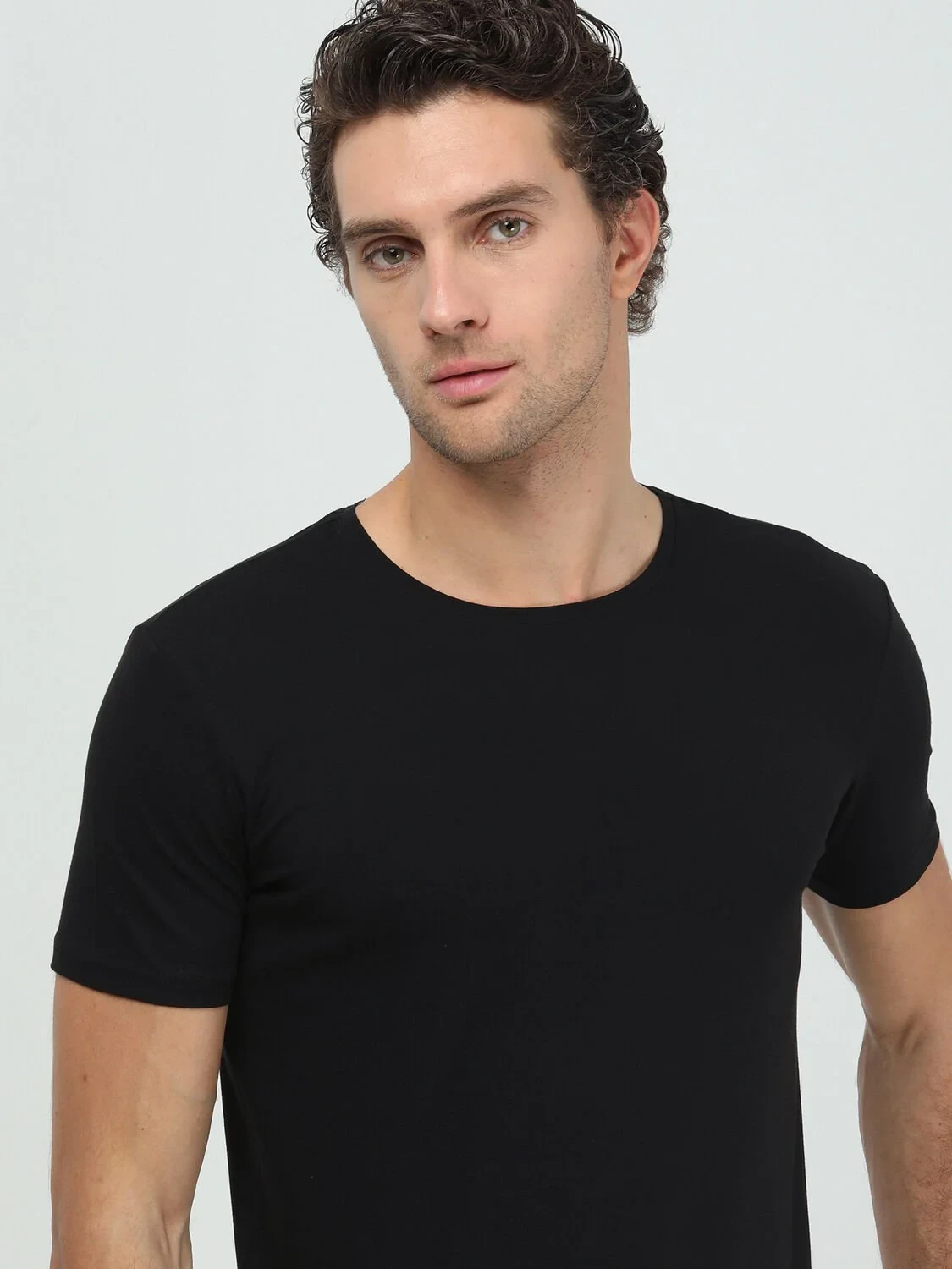 Siyah Pamuk Karışımlı T-Shirt - 3