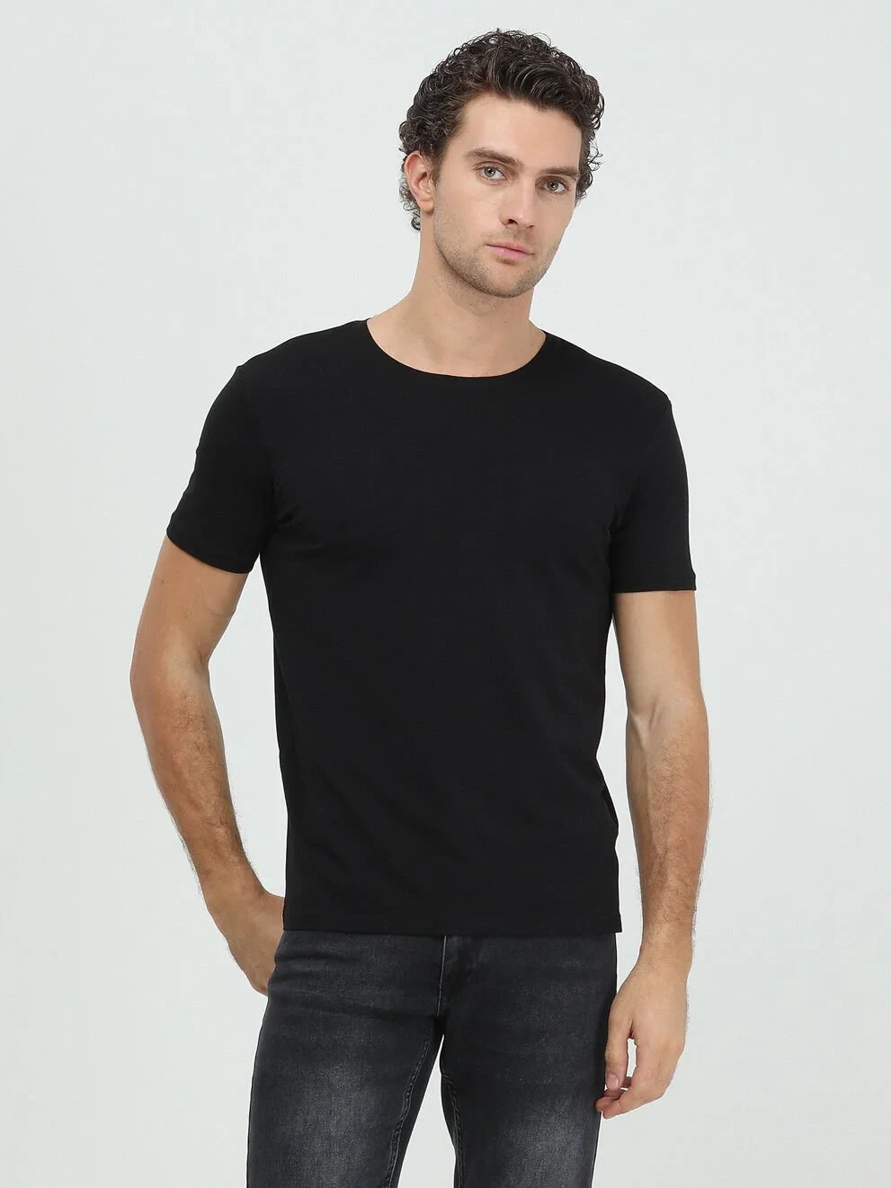 Siyah Pamuk Karışımlı T-Shirt - 4