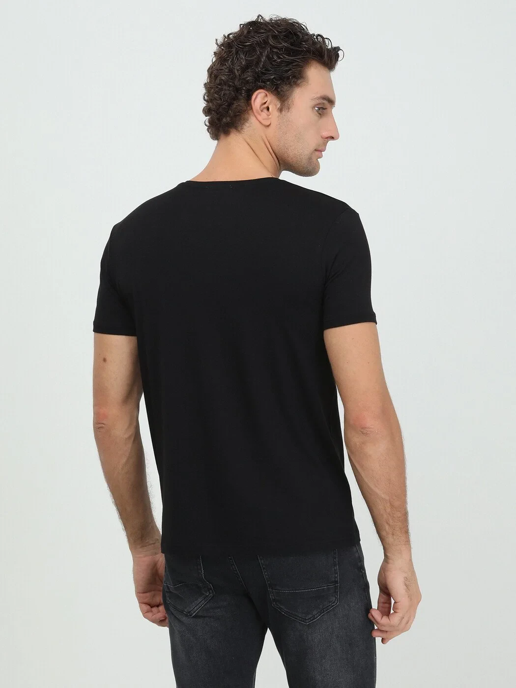 Siyah Pamuk Karışımlı T-Shirt - 5