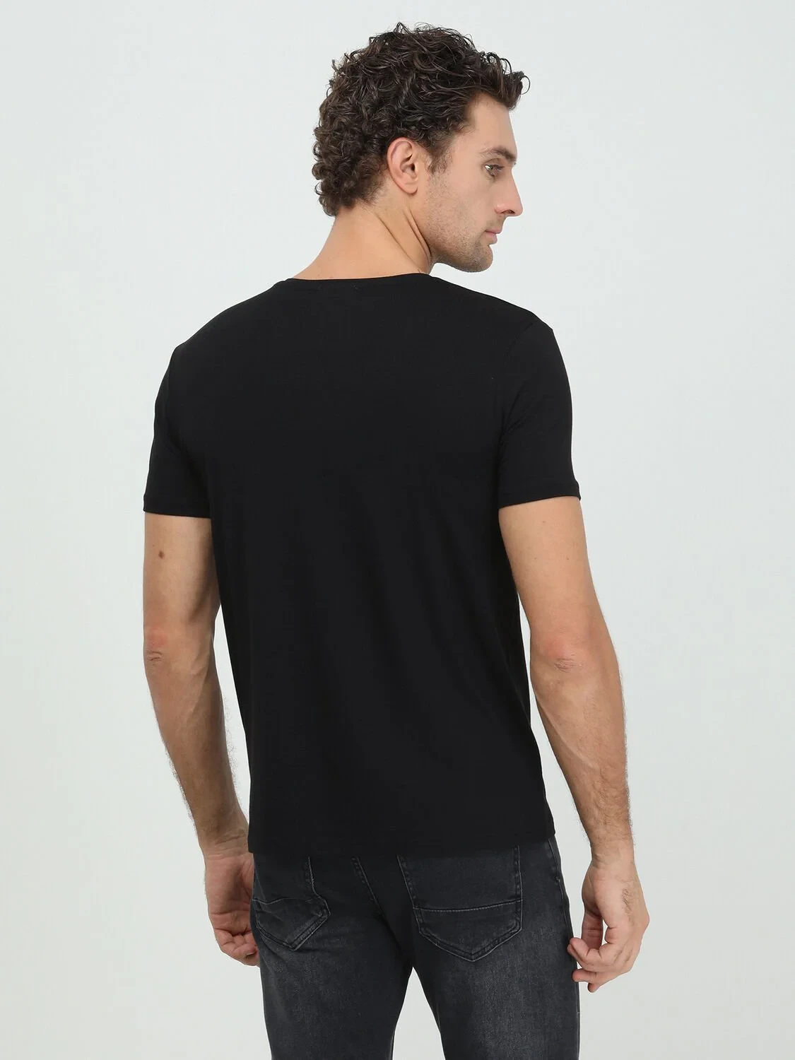Siyah Pamuk Karışımlı T-Shirt - 5