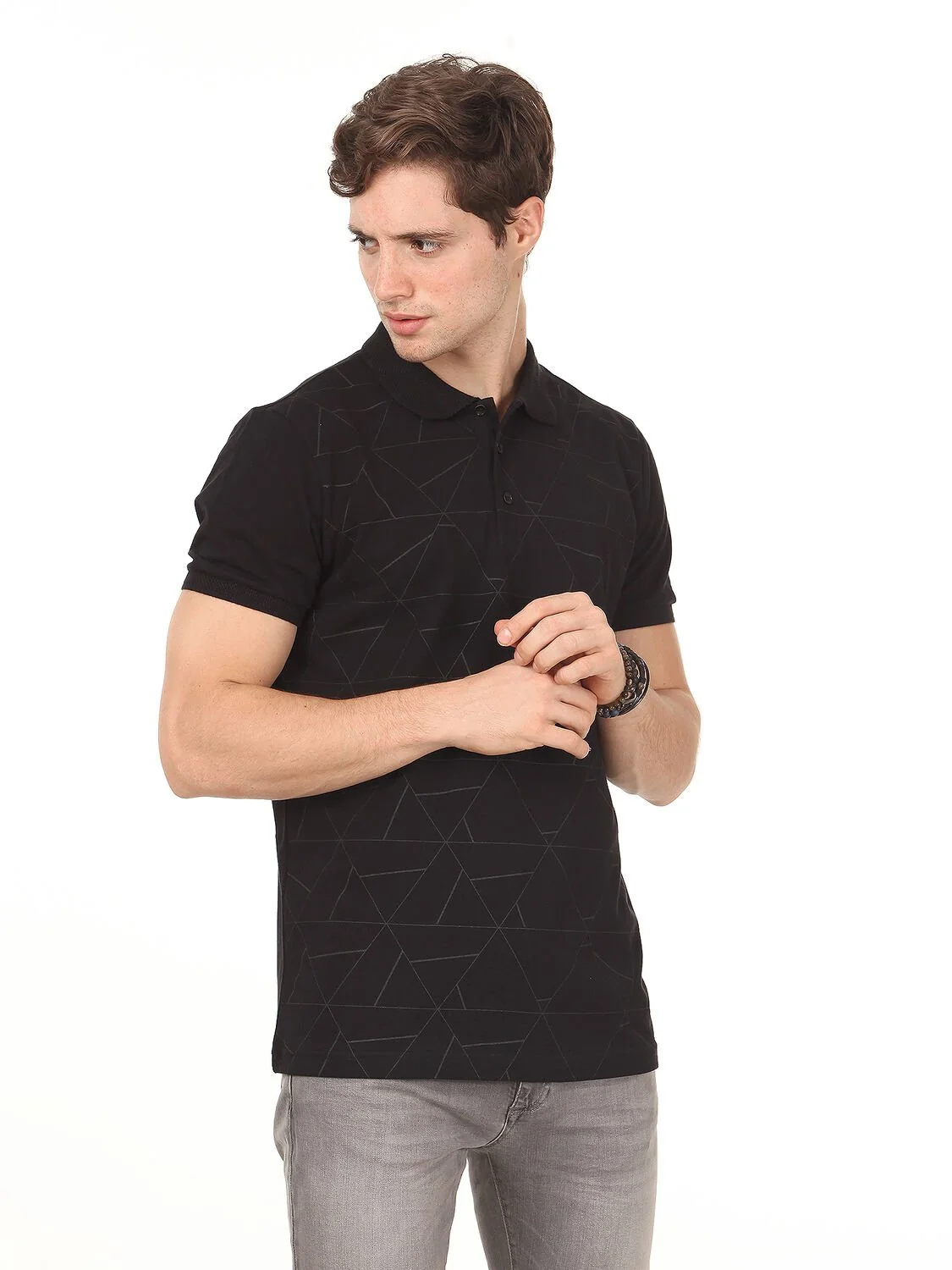 Siyah Polo Yaka %100 Pamuk T-Shirt - 1
