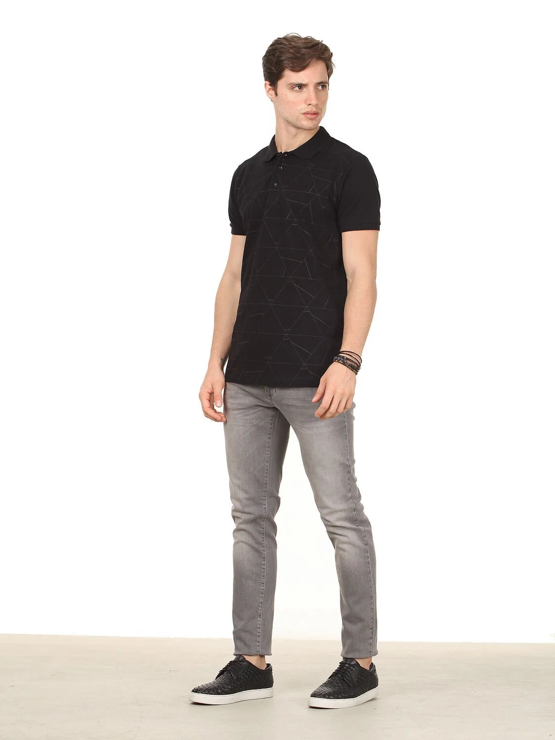 Siyah Polo Yaka %100 Pamuk T-Shirt - 3