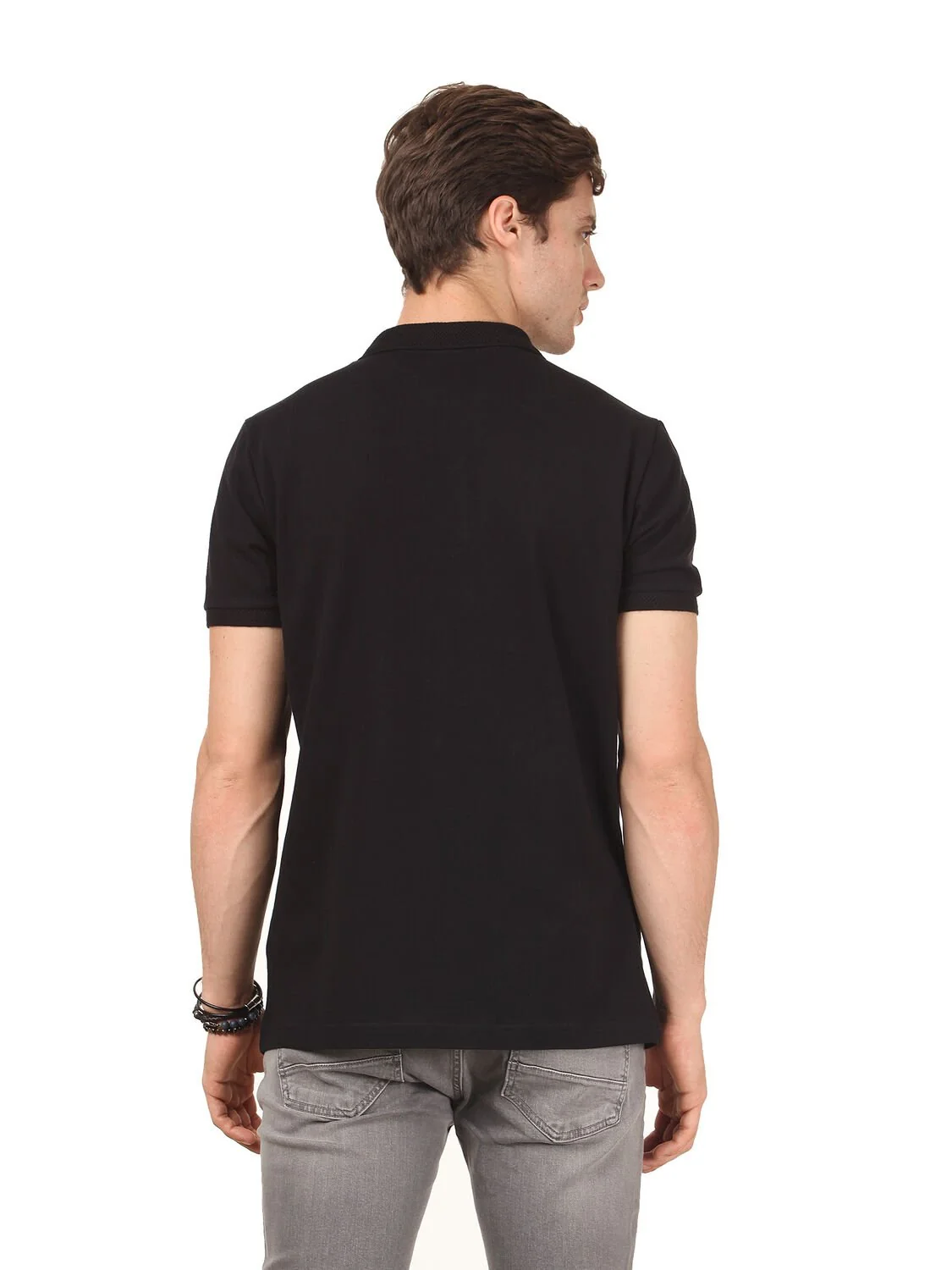 Siyah Polo Yaka %100 Pamuk T-Shirt - 4