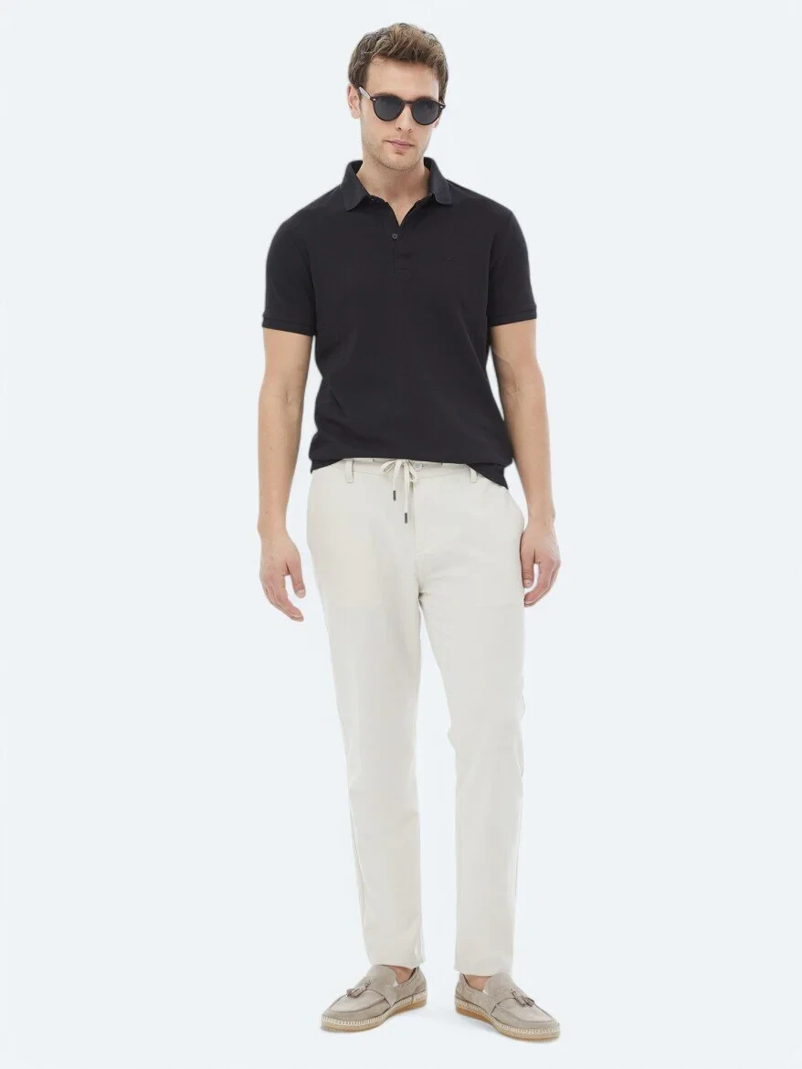 Siyah Polo Yaka %100 Pamuk T-Shirt - 3