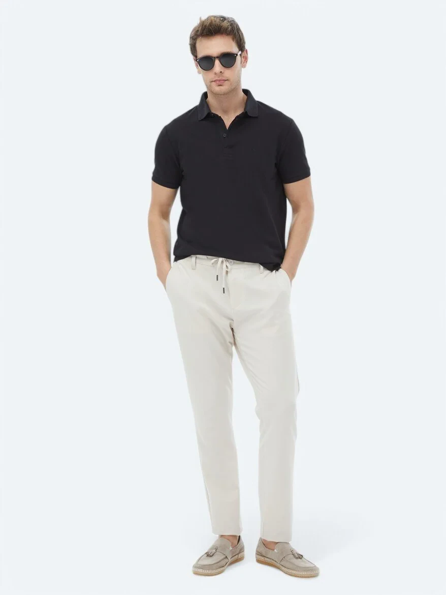 Siyah Polo Yaka %100 Pamuk T-Shirt - 5