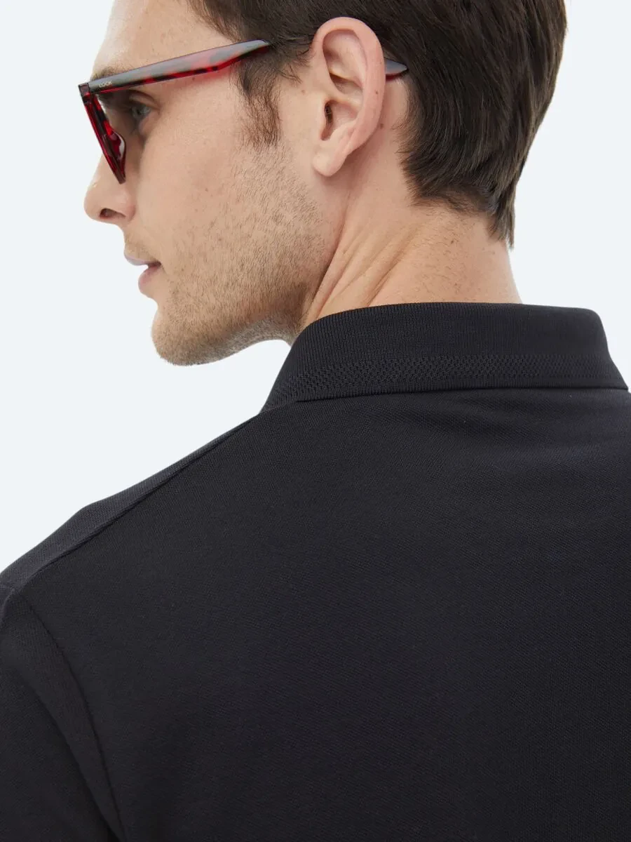 Siyah Polo Yaka %100 Pamuk T-Shirt - 7