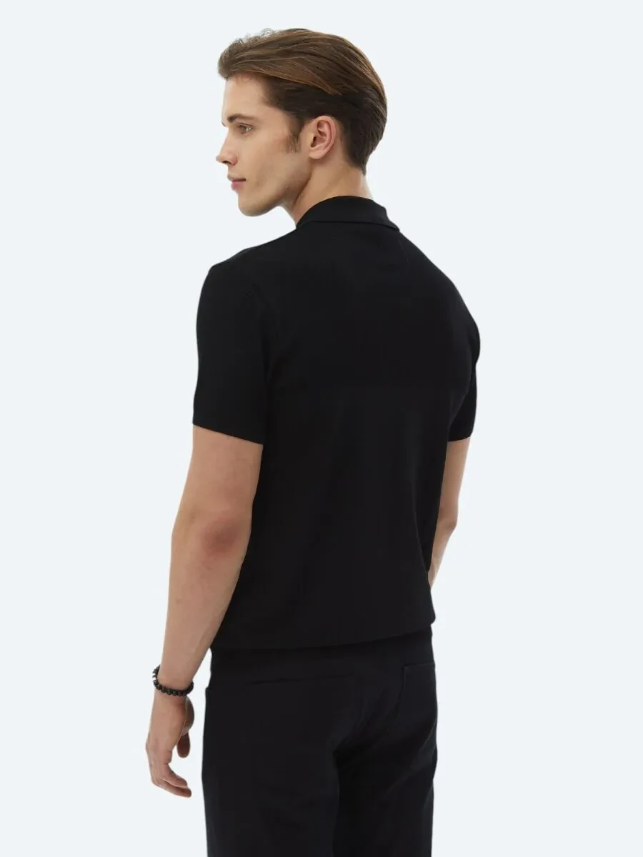 Siyah Polo Yaka Jakarlı Triko - 9