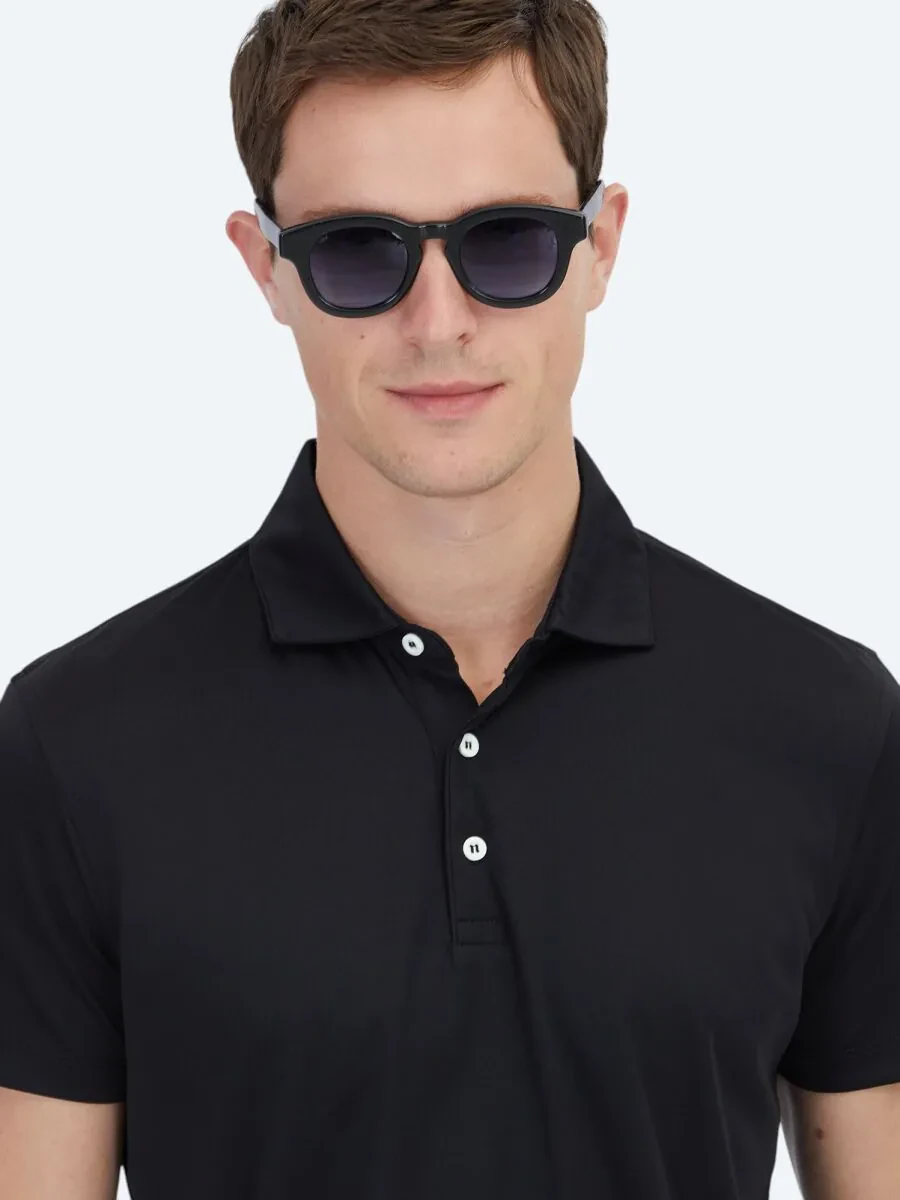 Siyah Polo Yaka Pamuk Karışımlı T-Shirt - 4