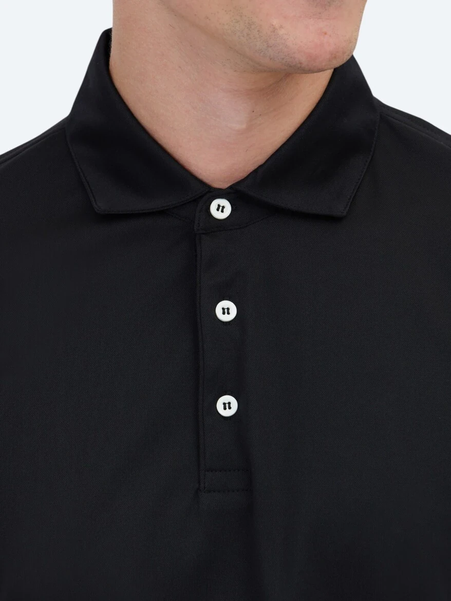 Siyah Polo Yaka Pamuk Karışımlı T-Shirt - 5