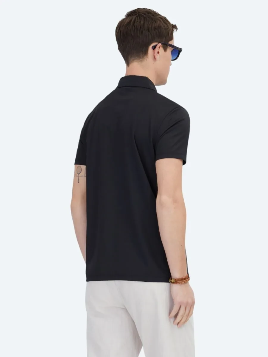 Siyah Polo Yaka Pamuk Karışımlı T-Shirt - 6