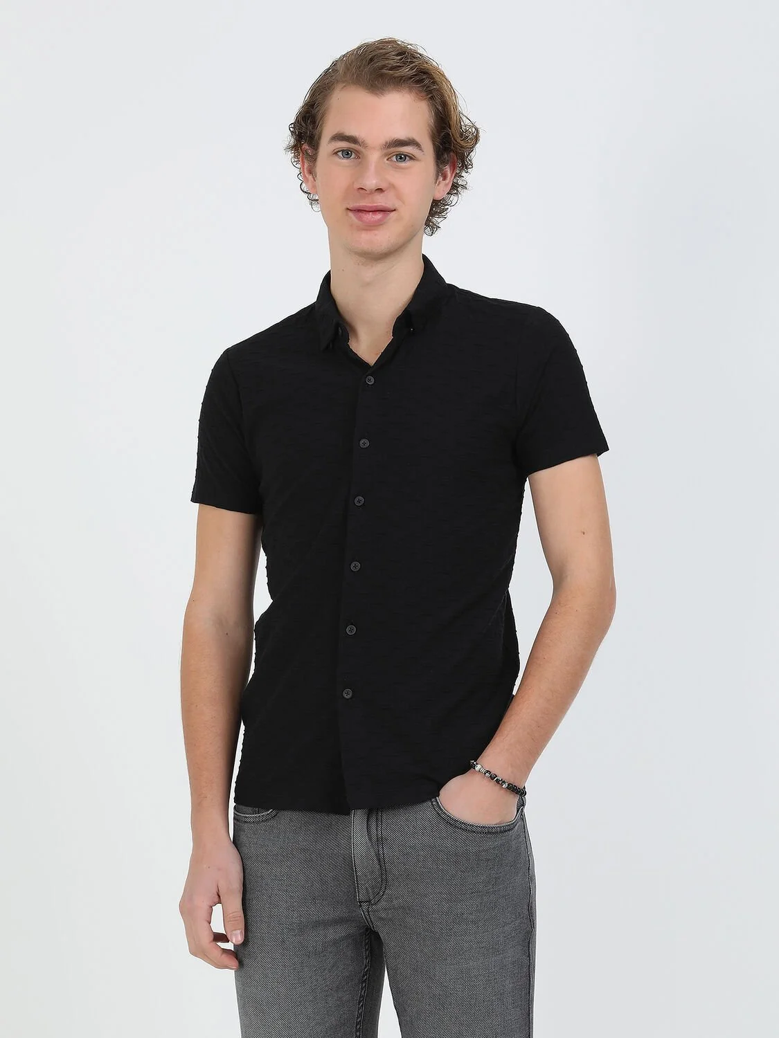 Siyah Regular Fit Casual %100 Pamuk Gömlek - 1