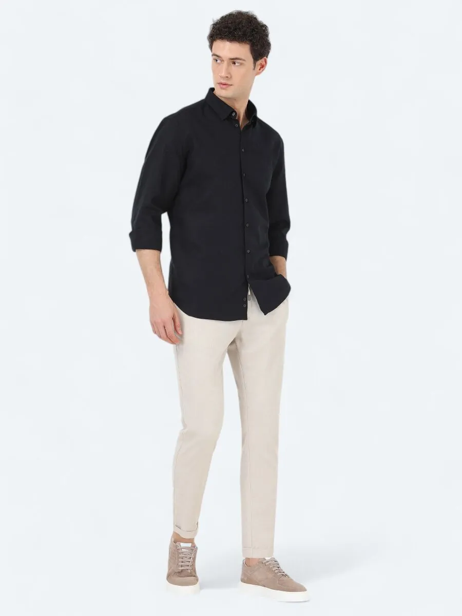 Siyah Regular Fit Dokuma Casual Pamuk Karışımlı Gömlek - 2