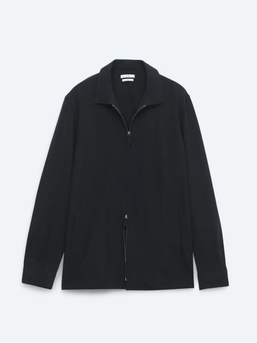 Siyah Regular Fit Dokuma Overshırt - 1