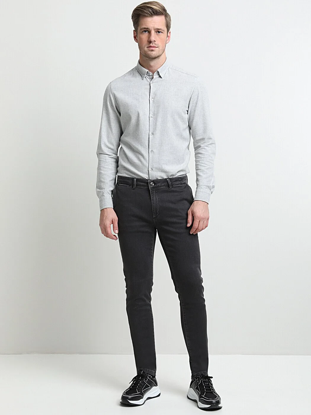 Siyah Slim Fit Denim Pamuk Karışımlı Pantolon - 3