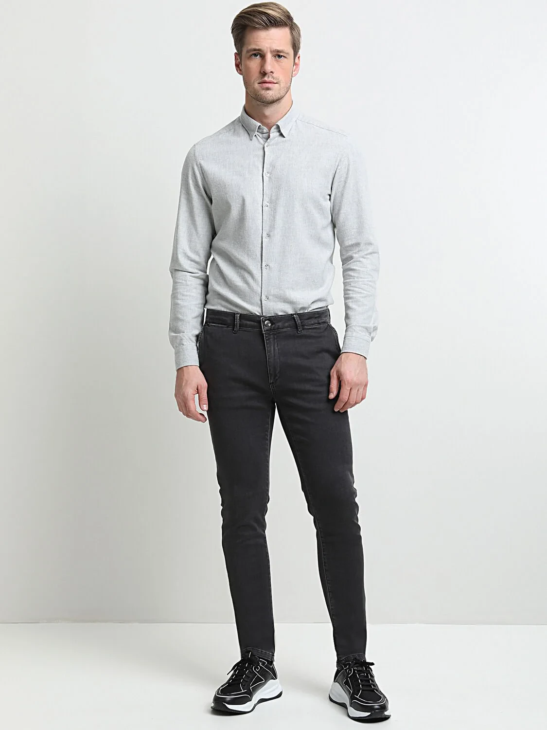 Siyah Slim Fit Denim Pamuk Karışımlı Pantolon - 3