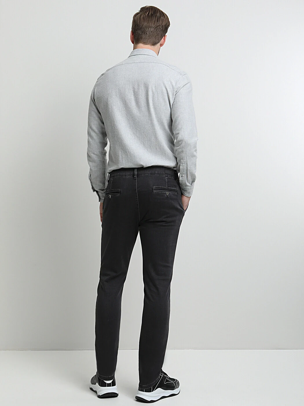 Siyah Slim Fit Denim Pamuk Karışımlı Pantolon - 4