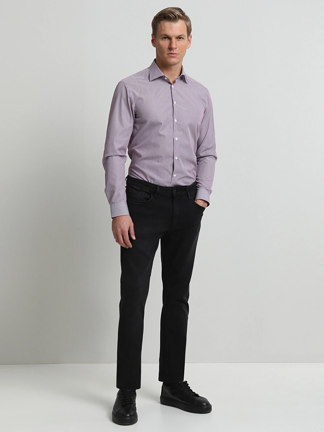 Siyah Slim Fit Denim Pamuk Karışımlı Pantolon - 1